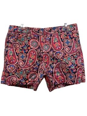 Lands’ End Paisley Print Shorts Low Rise Linen Blend Pink Multi Size 6
